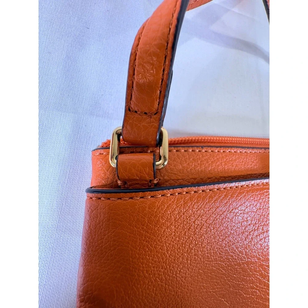 Lauren Ralph Lauren Orange Pebbled Leather Zipper Crossbody Bag
